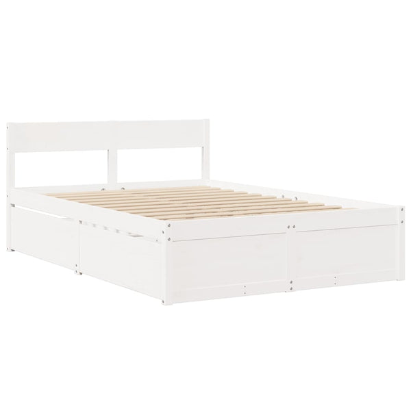 vidaXL Bed with Drawers and Mattress White 120x190 cm Solid Wood