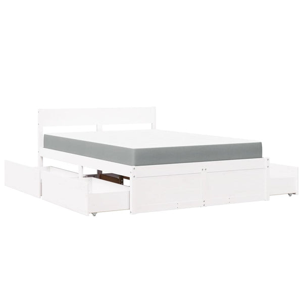 vidaXL Bed with Drawers and Mattress White 120x190 cm Solid Wood