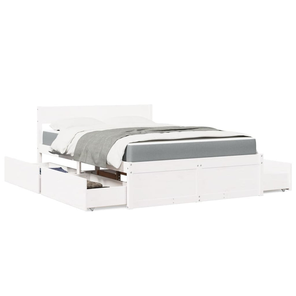 vidaXL Bed with Drawers and Mattress White 120x190 cm Solid Wood