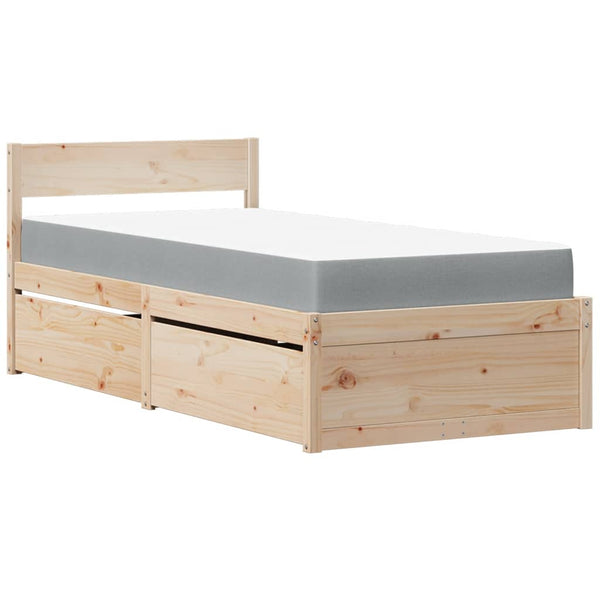 vidaXL Bed with Drawers and Mattress 90x190 Solid Pine