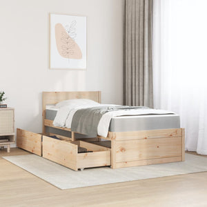 vidaXL Bed with Drawers and Mattress 90x190 Solid Pine