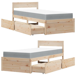 vidaXL Bed with Drawers and Mattress 90x190 Solid Pine