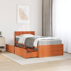 vidaXL Bed with Drawers and Mattress Wax Brown 90x190 Solid Wood