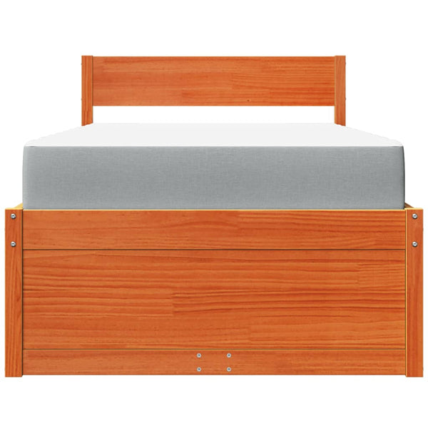 vidaXL Bed with Drawers and Mattress Wax Brown 90x190 Solid Wood