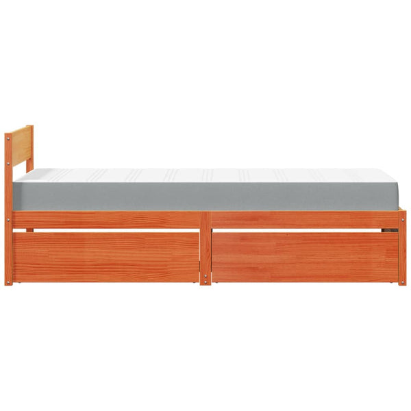 vidaXL Bed with Drawers and Mattress Wax Brown 90x190 Solid Wood