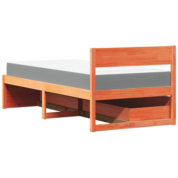 vidaXL Bed with Drawers and Mattress Wax Brown 90x190 Solid Wood