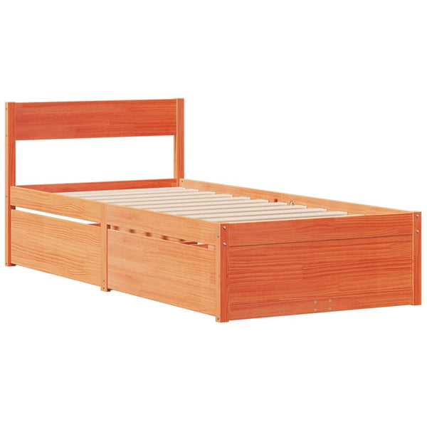 vidaXL Bed with Drawers and Mattress Wax Brown 90x190 Solid Wood