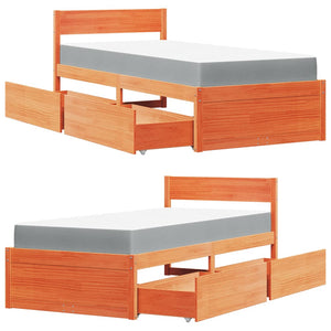 vidaXL Bed with Drawers and Mattress Wax Brown 90x190 Solid Wood