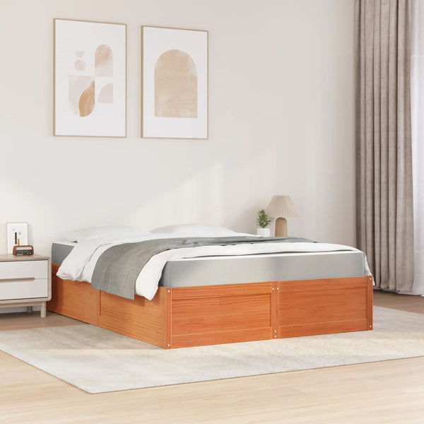 vidaXL Bed with Mattress Wax Brown 160x200 cm Solid Pine Wood