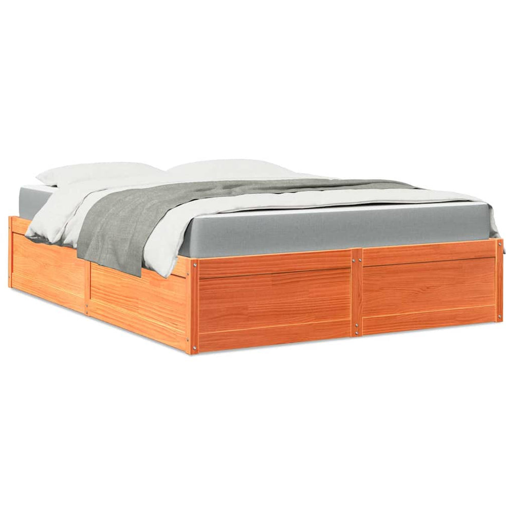 vidaXL Bed with Mattress Wax Brown 140x200 cm Solid Pine Wood