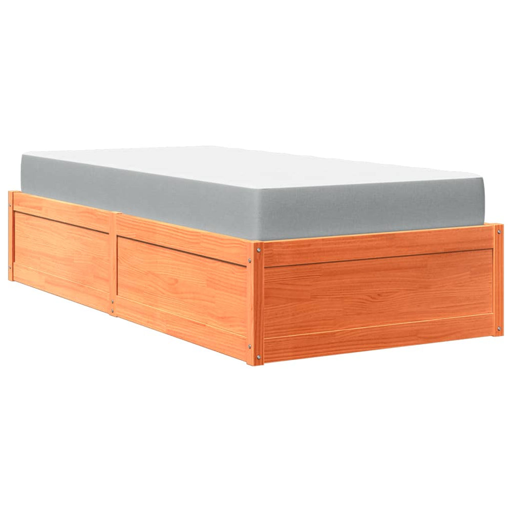 vidaXL Bed with Mattress Wax Brown 100x200 cm Solid Pine Wood