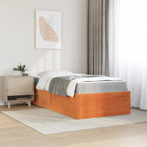 vidaXL Bed with Mattress Wax Brown 100x200 cm Solid Pine Wood