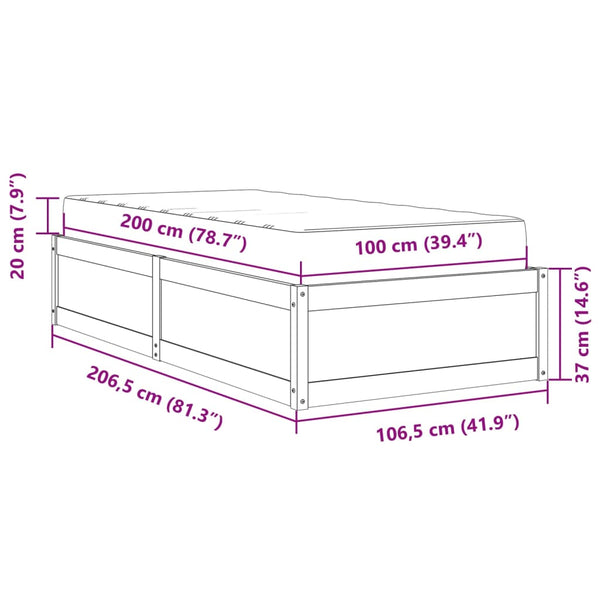 vidaXL Bed with Mattress Wax Brown 100x200 cm Solid Pine Wood