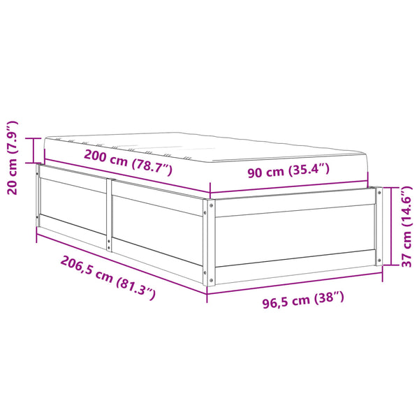 vidaXL Bed with Mattress Wax Brown 90x200 cm Solid Pine Wood
