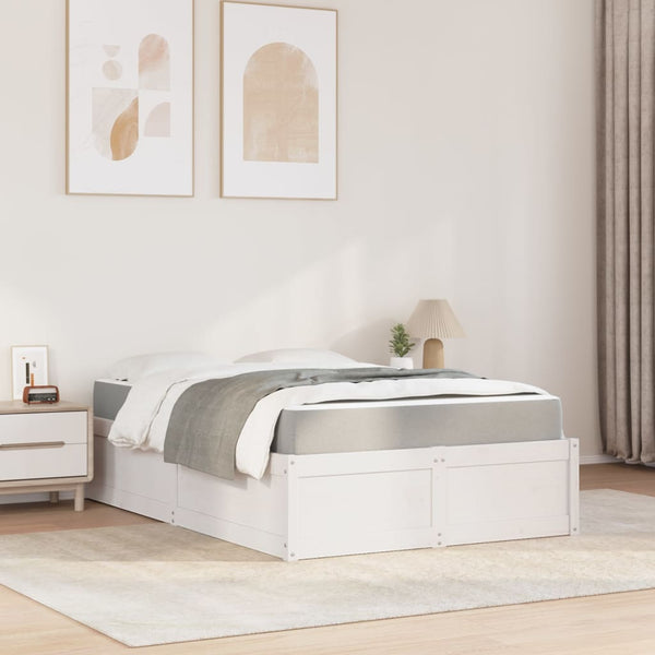 vidaXL Bed with Mattress White 140x190 cm Solid Pine Wood