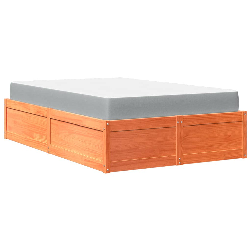 vidaXL Bed with Mattress Wax Brown 140x190 cm Solid Pine Wood