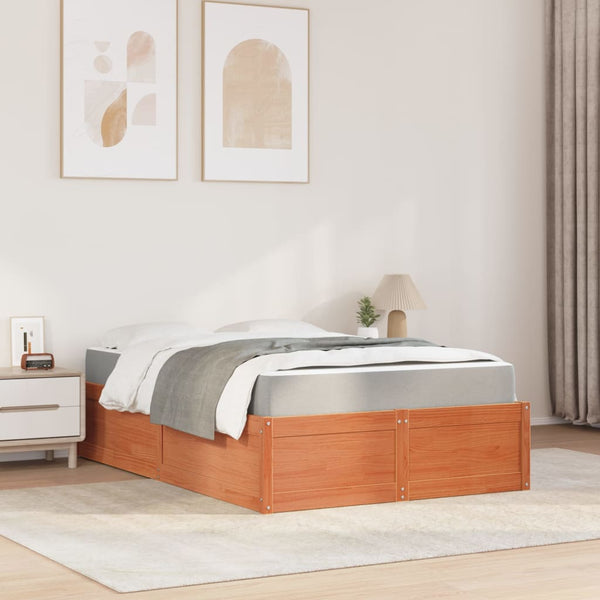 vidaXL Bed with Mattress Wax Brown 140x190 cm Solid Pine Wood