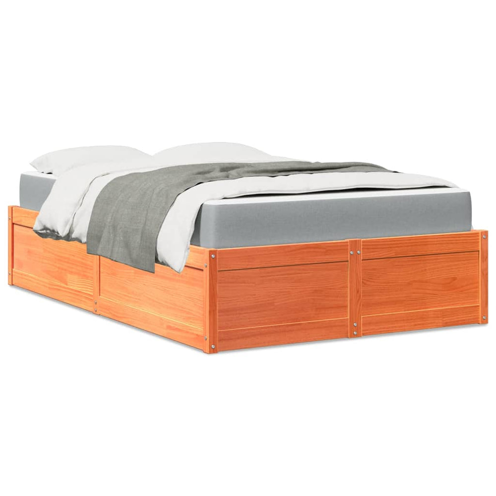 vidaXL Bed with Mattress Wax Brown 140x190 cm Solid Pine Wood