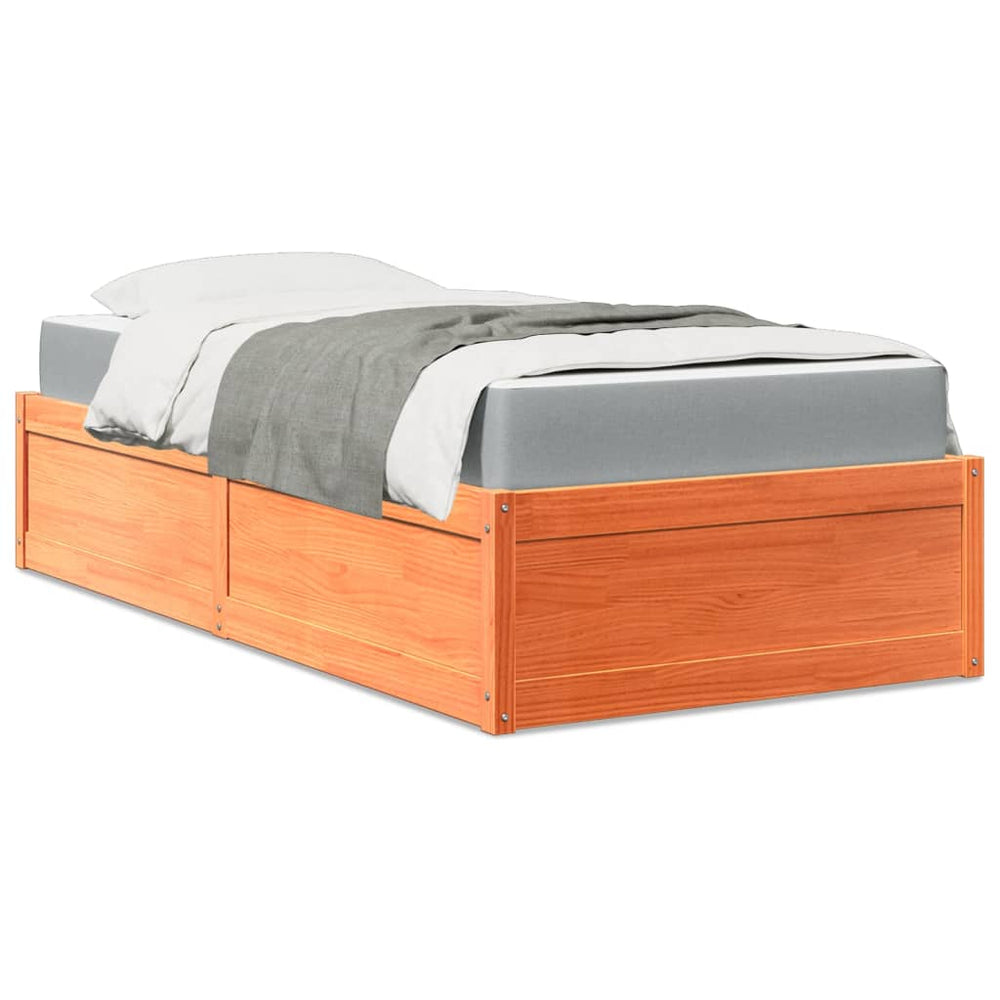 vidaXL Bed with Mattress Wax Brown 90x190 cm Solid Pine Wood