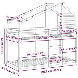 vidaXL Bunk Bed with Roof Wax Brown 80x200 cm Solid Pine Wood