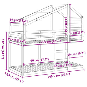 vidaXL Bunk Bed with Roof White 90x200 cm Solid Pine Wood