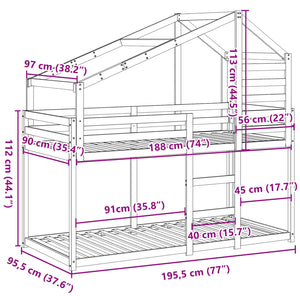 vidaXL Bunk Bed with Roof White 90x190 cm Solid Pine Wood