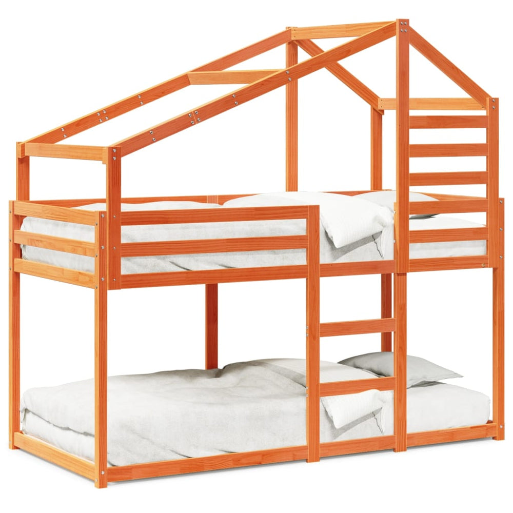 vidaXL Bunk Bed with Roof Wax Brown 90x190 cm Solid Pine Wood