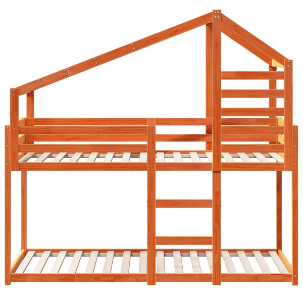 vidaXL Bunk Bed with Roof Wax Brown 90x190 cm Solid Pine Wood