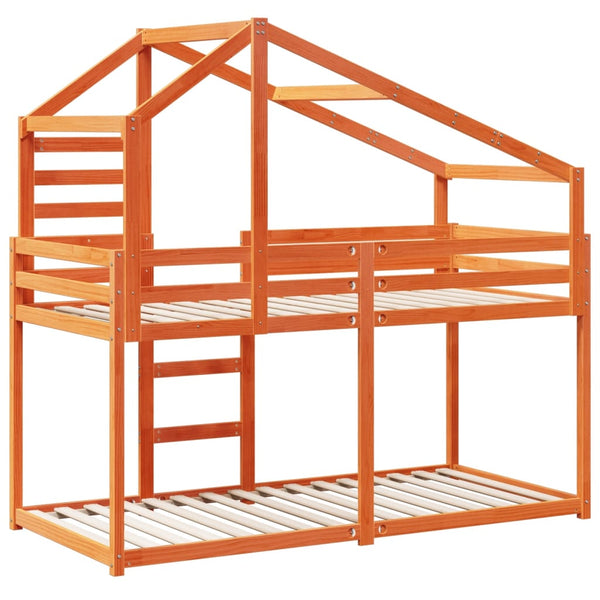 vidaXL Bunk Bed with Roof Wax Brown 90x190 cm Solid Pine Wood