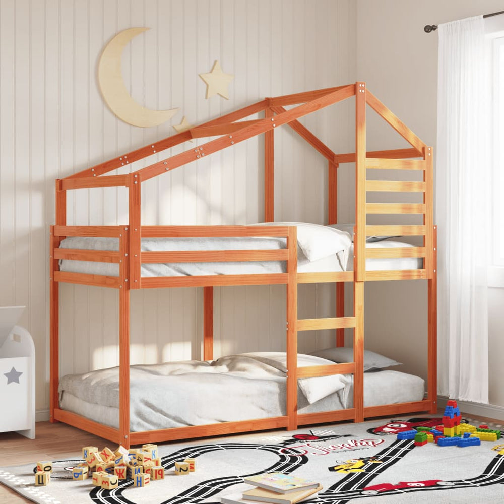 vidaXL Bunk Bed with Roof Wax Brown 90x190 cm Solid Pine Wood