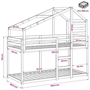 vidaXL Bunk Bed with Roof 75x190 cm Solid Pine Wood