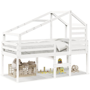 vidaXL Loft Bed with Roof White 80x200 cm Solid Pine Wood