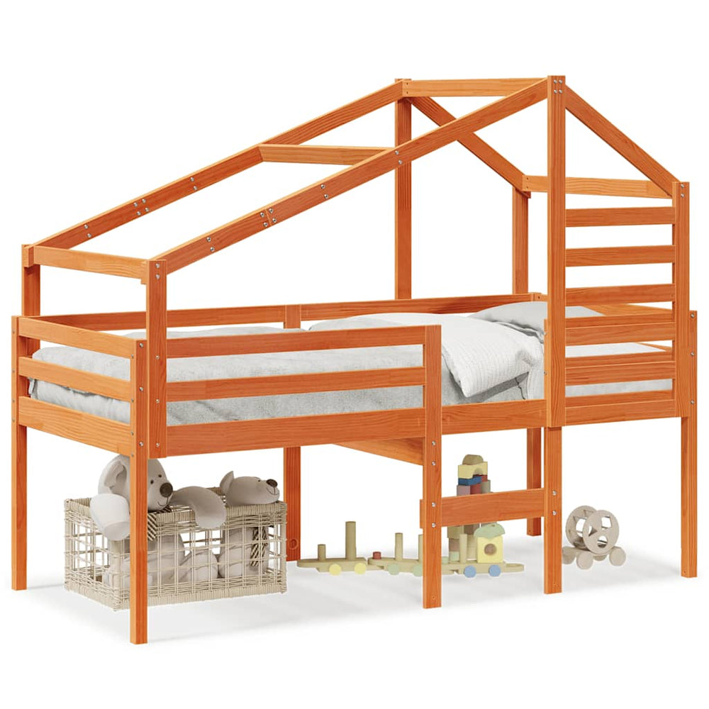vidaXL Loft Bed with Roof Waxed Brown 80x200 cm Solid Pine Wood