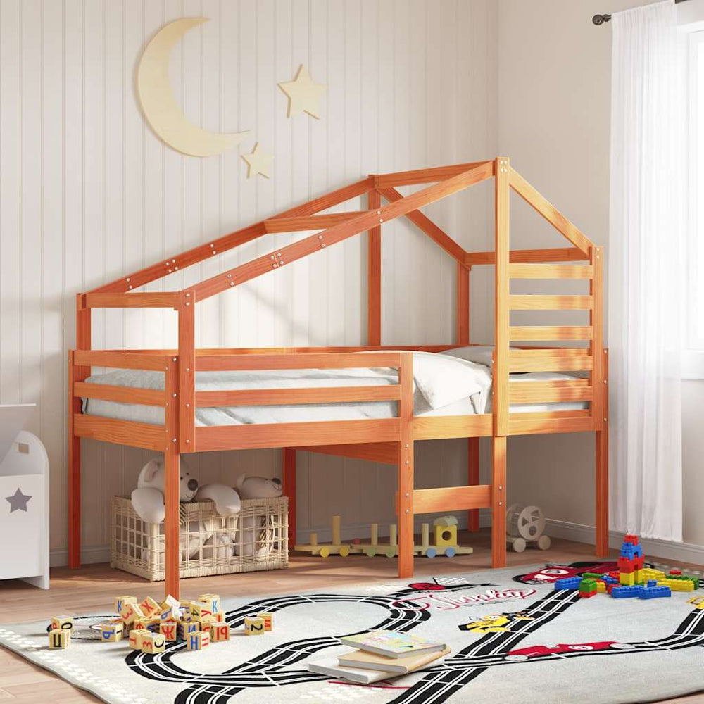 vidaXL Loft Bed with Roof Waxed Brown 80x200 cm Solid Pine Wood