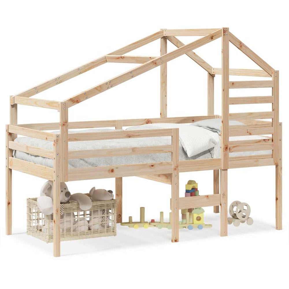 vidaXL Loft Bed with Roof 90x200 cm Solid Pine Wood