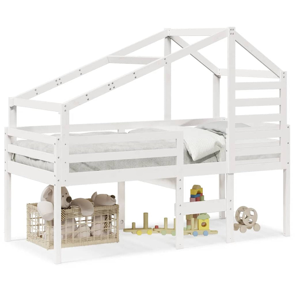 vidaXL Loft Bed with Roof White 90x200 cm Solid Pine Wood