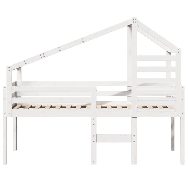 vidaXL Loft Bed with Roof White 90x200 cm Solid Pine Wood