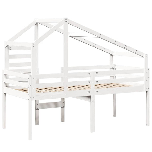 vidaXL Loft Bed with Roof White 90x200 cm Solid Pine Wood