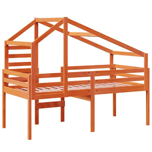 vidaXL Loft Bed with Roof Wax Brown 90x200 cm Solid Pine Wood
