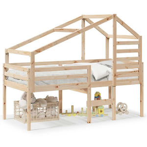 vidaXL Loft Bed with Roof 90x190 cm Solid Pine Wood