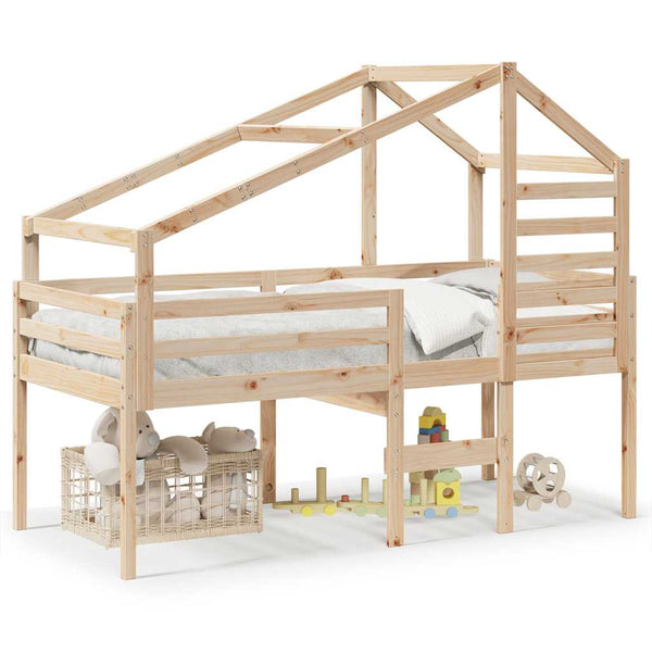 vidaXL Loft Bed with Roof 90x190 cm Solid Pine Wood