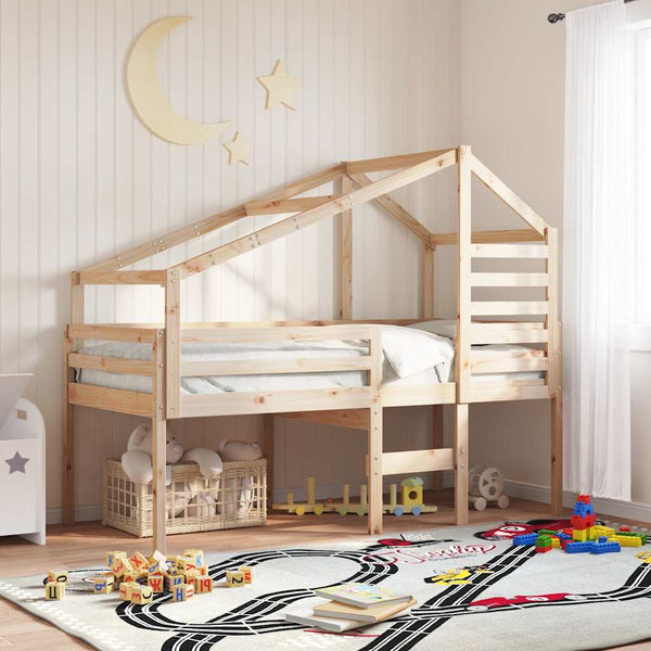 vidaXL Loft Bed with Roof 90x190 cm Solid Pine Wood