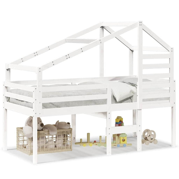 vidaXL Loft Bed with Roof White 90x190 cm Solid Pine Wood