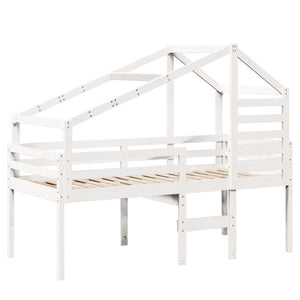 vidaXL Loft Bed with Roof White 90x190 cm Solid Pine Wood