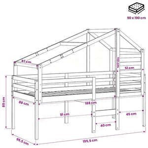 vidaXL Waxed Brown Cabin Bed with Roof 90x190 cm Solid Pine