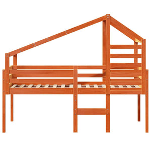 vidaXL Waxed Brown Cabin Bed with Roof 90x190 cm Solid Pine