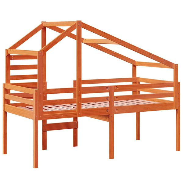 vidaXL Waxed Brown Cabin Bed with Roof 90x190 cm Solid Pine