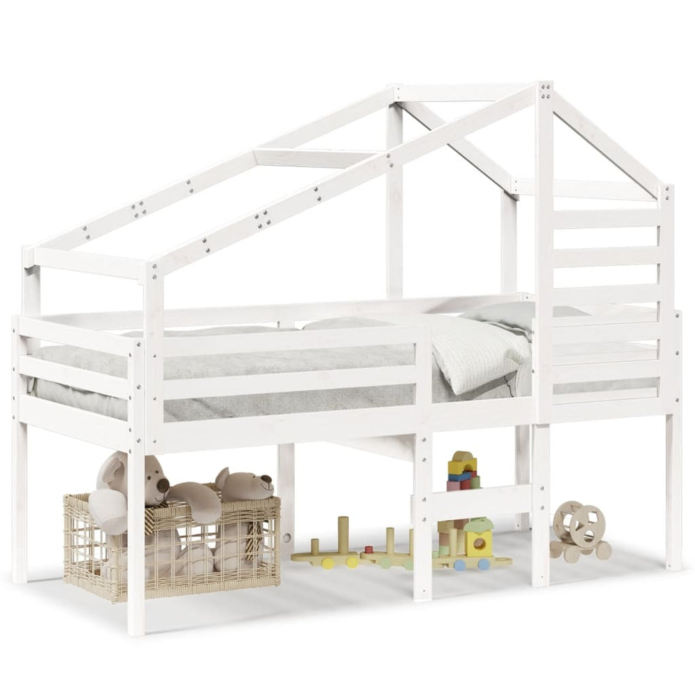 vidaXL Loft Bed with Roof White 75x190 cm Solid Pine Wood