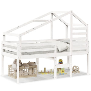 vidaXL Loft Bed with Roof White 75x190 cm Solid Pine Wood