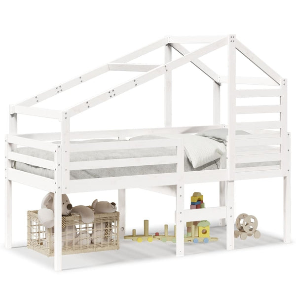vidaXL Loft Bed with Roof White 75x190 cm Solid Pine Wood